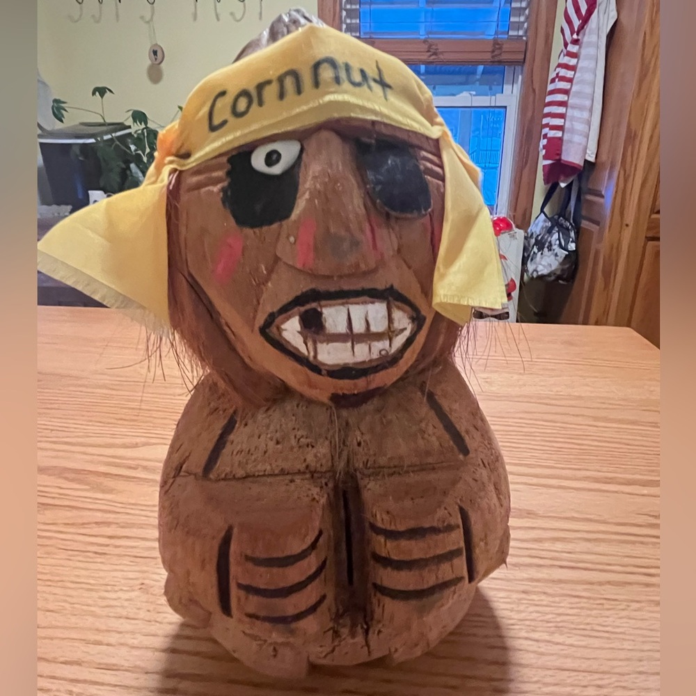 Vintage Hand Carved Coconut Pirate Man 11.5" Tall Beach Tropical Ocean Nautical
